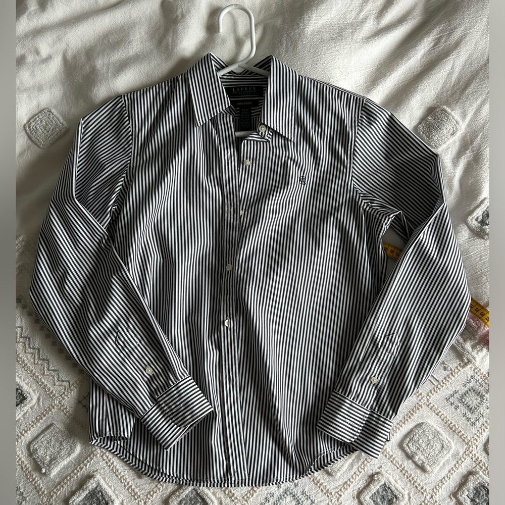 Lauren Ralph Lauren - Non-iron white and black stripe dress shirt cotton